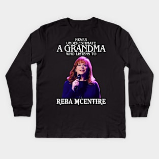 Vintage Never Underestimate A Woman Who Listens to Reba Mcentire Kids Long Sleeve T-Shirt